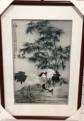 161218 Delicate Hand embroidered Su Embroidery Art:cranes bamboo 60cm