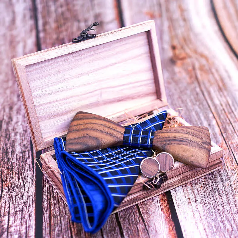 3Pcs Men's Fashion Black Walnut Wooden Bow Tie Set