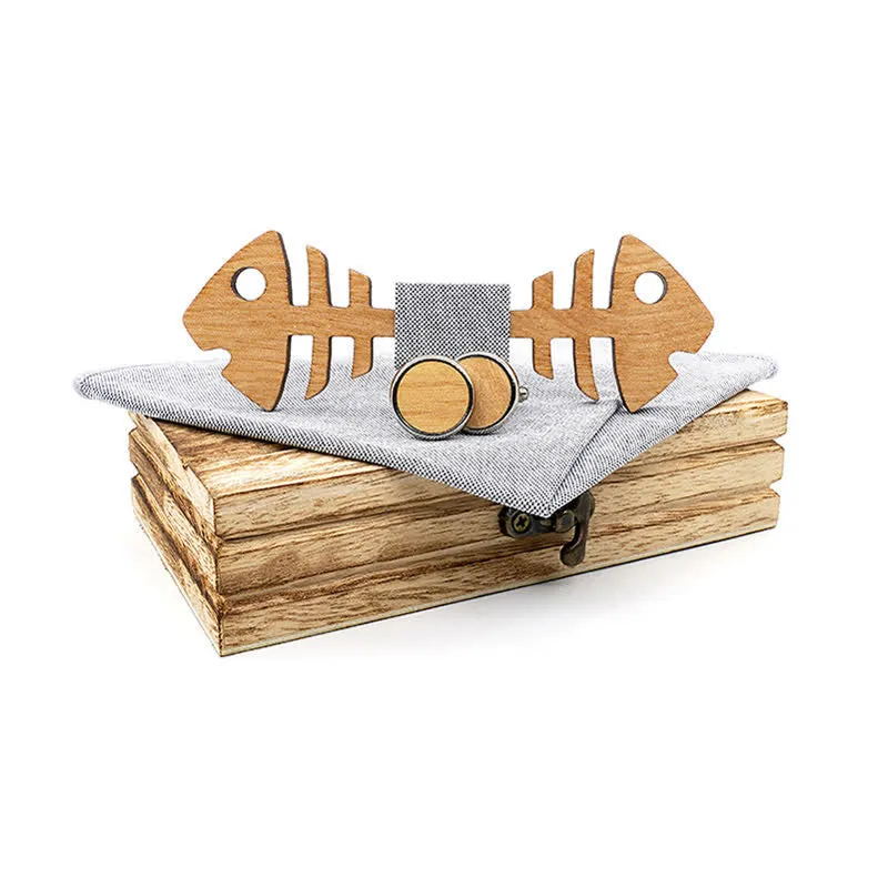 3Pcs Men's Fishbone Wooden Bow Tie Set