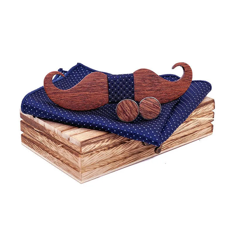 3Pcs Men's Gentleman Moustache Wooden Bow Tie Set