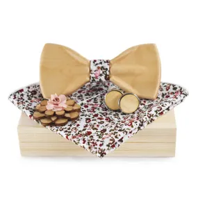 4Pcs Men's Trendy 3D Design Wooden Bow Tie Set