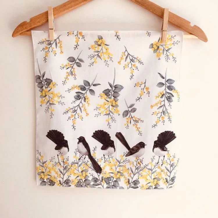 5 Willie Wagtails and Wattles Handkerchief