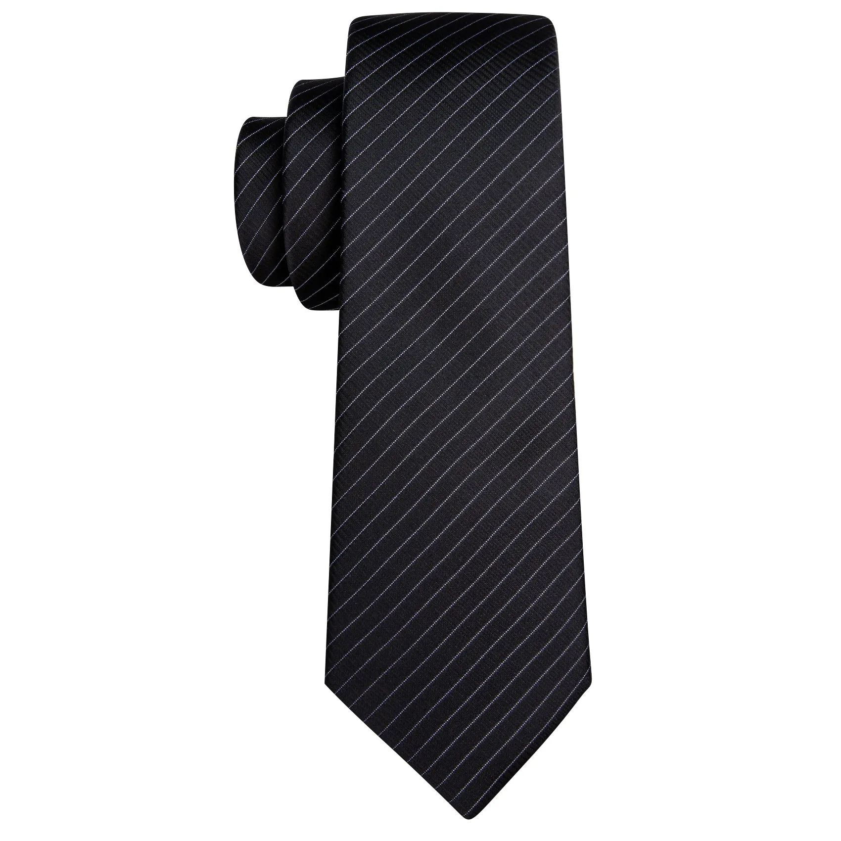 Black Striped Men's Necktie Handkerchief Cufflinks Set