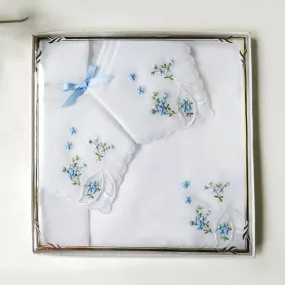 Blue Embroidered Ladies Cotton Handkerchief Set