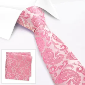 Classic Fuchsia Paisley Silk Tie & Handkerchief Set