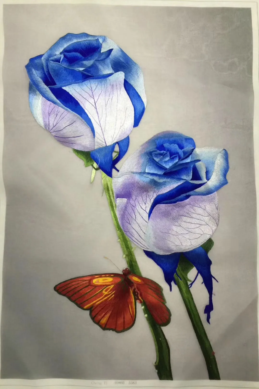 Delicate Hand Su Embroidery Art:rose flower lotus peacock tulip still life 60cm 2918