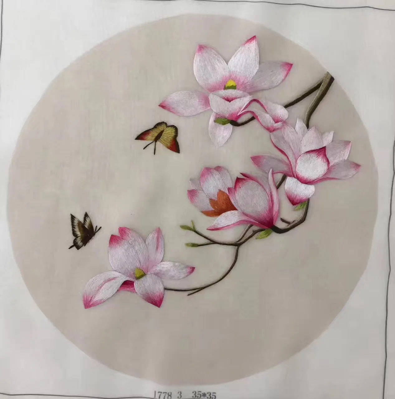 Delicate Hand Su Embroidery Silk Art:flower butterfly fish lotus still life 35cm 5918