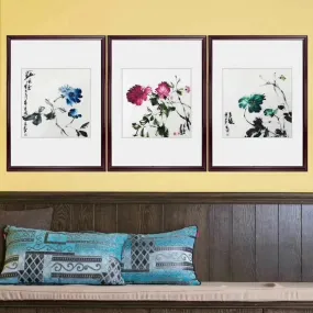 Delicate Hand Su Embroidery triptych(3pieces) Art:flower peony lotus 40cm 131118