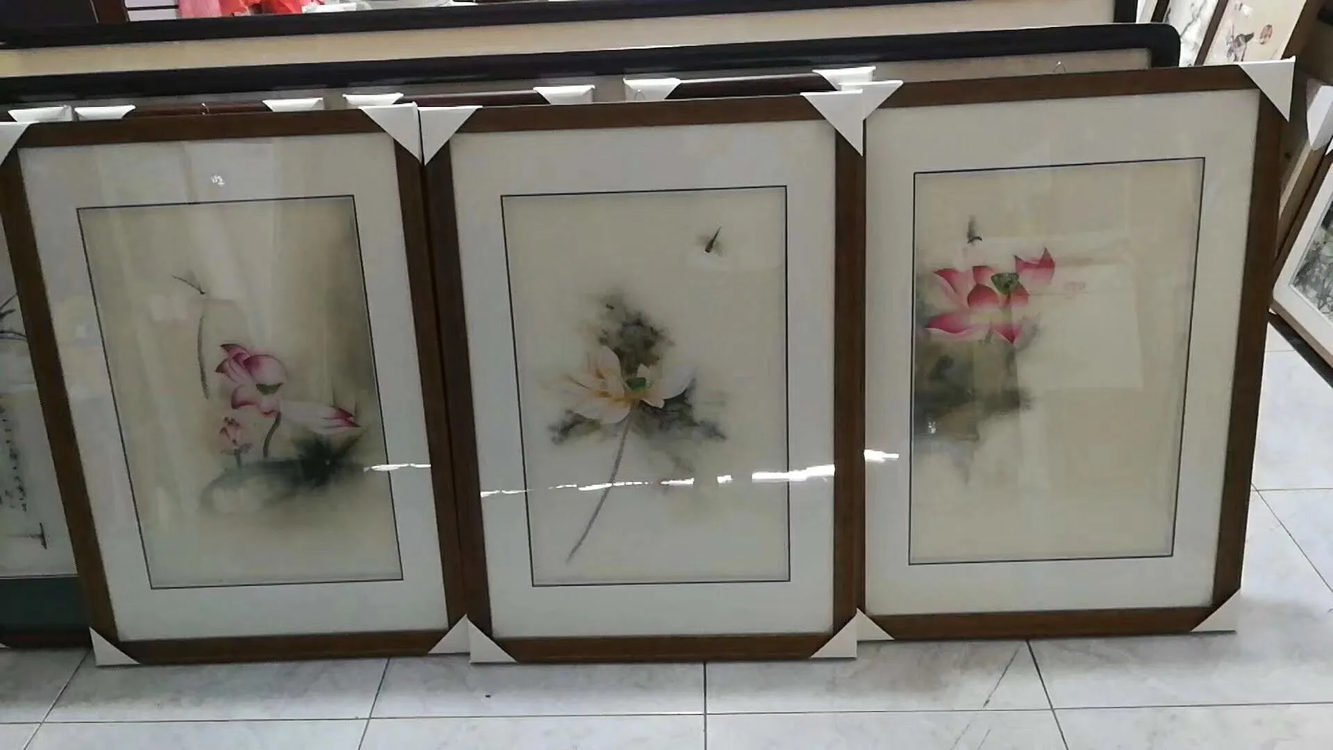 Delicate Hand Su Embroidery triptych(3pieces) Art:flower peony lotus 40cm 131118