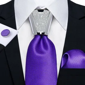 DiBanGu Men's Tie Purple solid Silk Tie Handkerchief Cufflinks Accessory Set 4PC