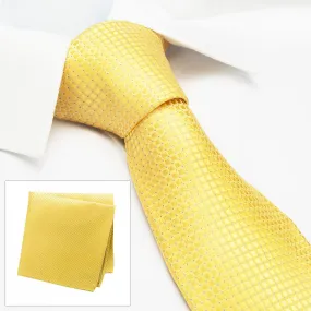 Gold Micro Square Woven Silk Tie & Handkerchief Set