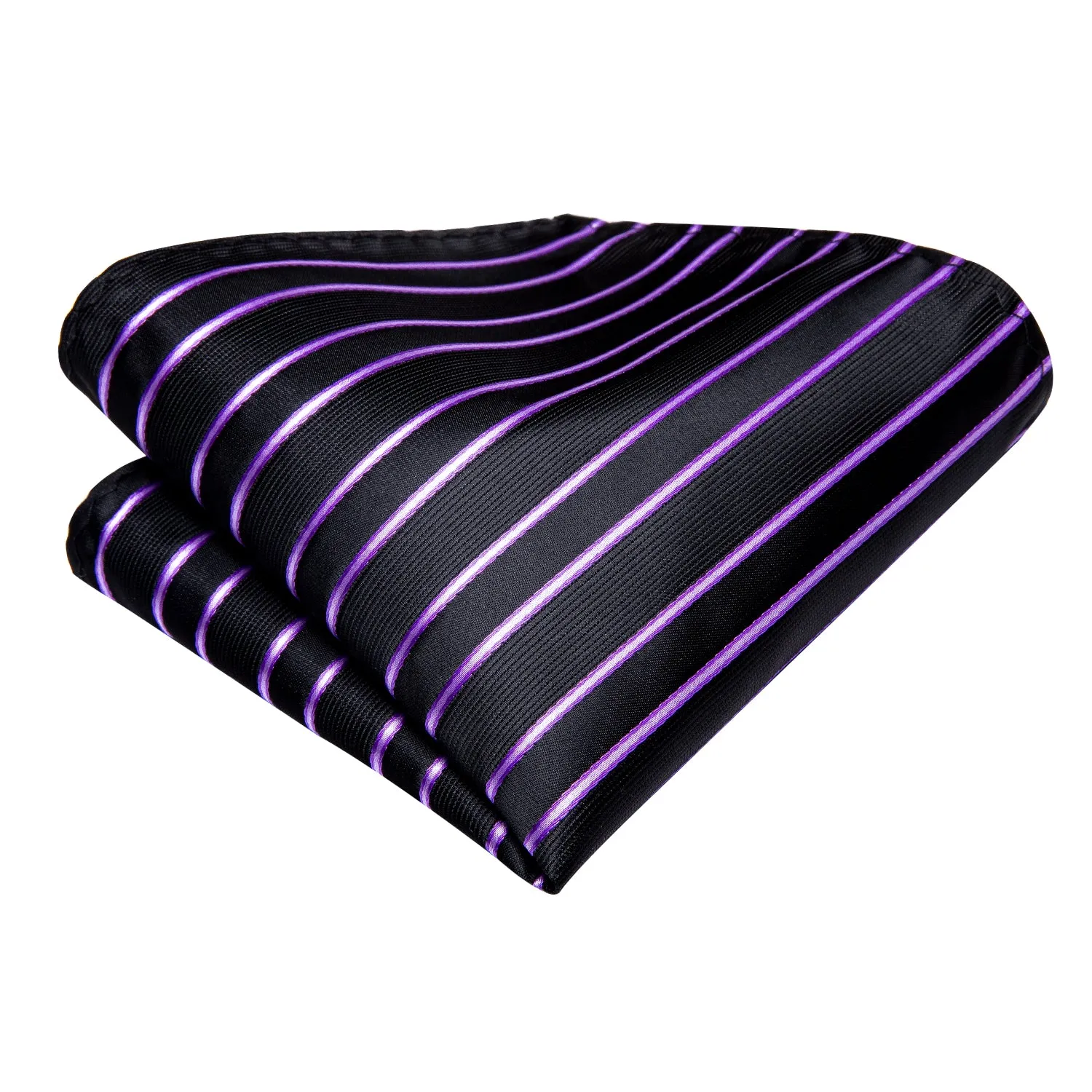 Hi-Tie Black Purple Striped 67 Inches Tie Handkerchief Cufflinks Set