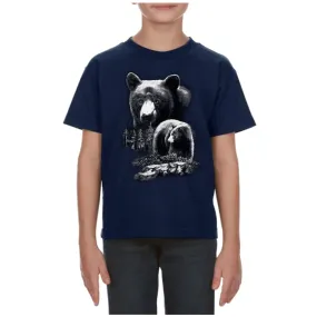 Kids T-Shirt with Animal Print / Wolf and Black Bear Design