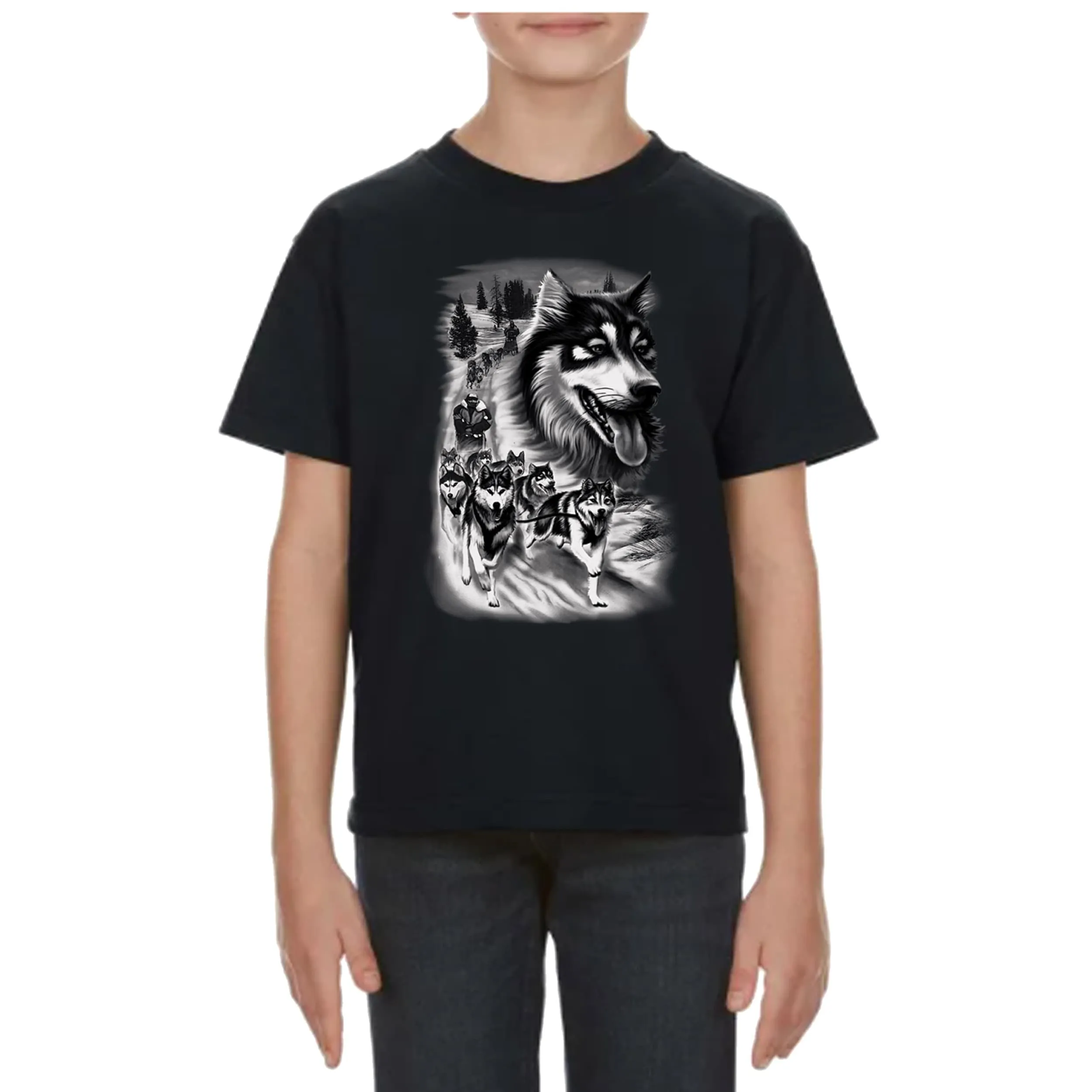 Kids T-Shirt with Animal Print / Wolf and Black Bear Design