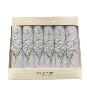 Ladies 'Lily of the Valley' Handkerchiefs (Pack of Six)