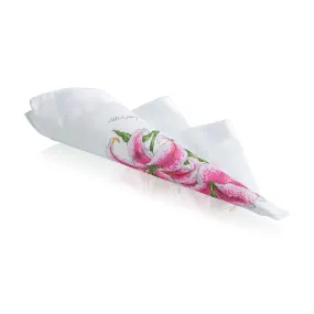 Lehner 'Pink Floral' Hand Rolled Ladies Swiss Cotton Handkerchief