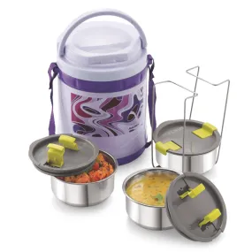 Magnus Pride 3 Violet Insulated Stainless Steel Lunch Box - 750 ml Leakproof Lunch Box for Kids, Office Men, Women - Made in India Tiffin with Insulated Cover for Hot & Fresh Food