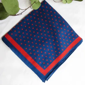 Navy & Red Polka Dot Cotton Silk Blend Pocket Square Handkerchief