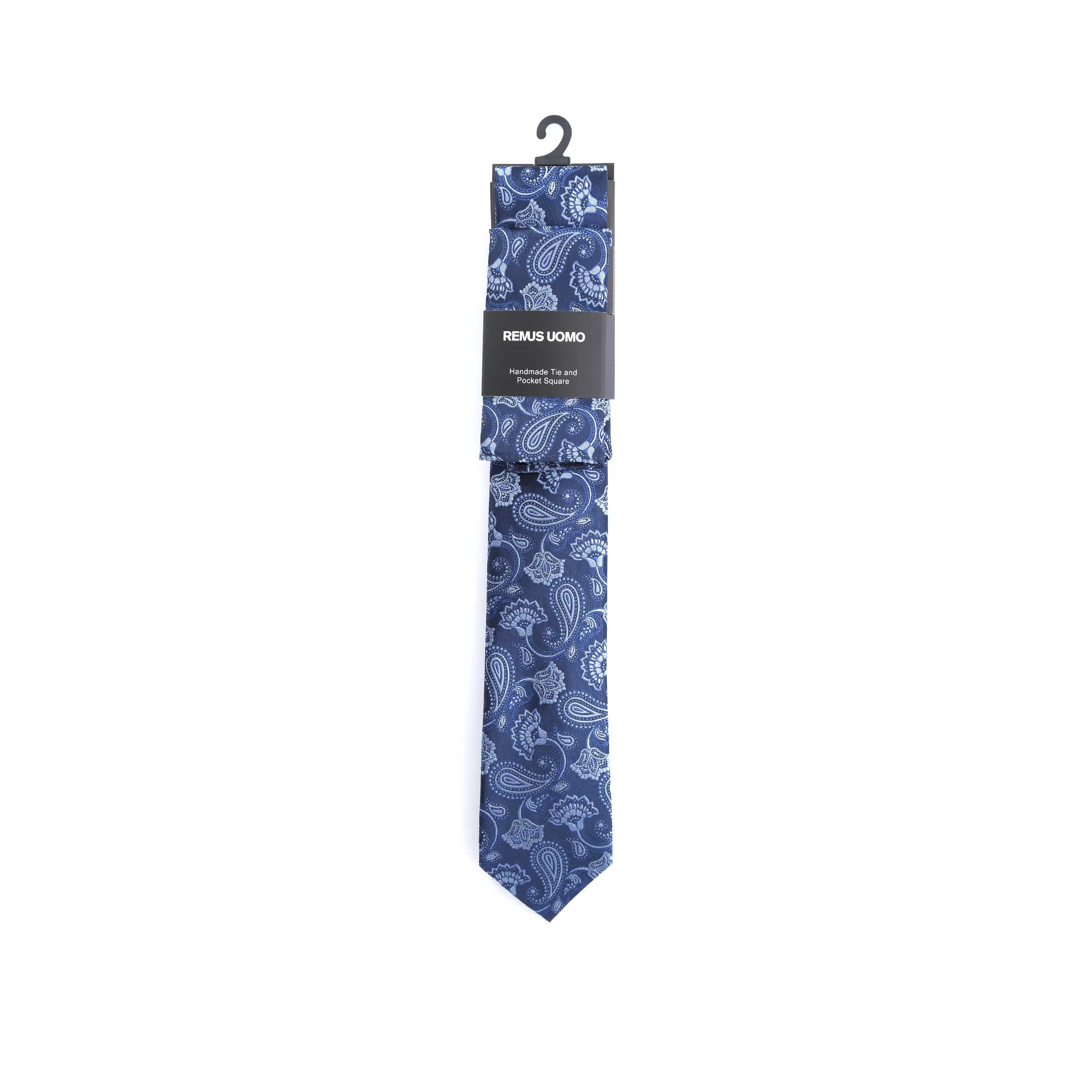 Remus Uomo Paisley Tie & Hank Set in Navy