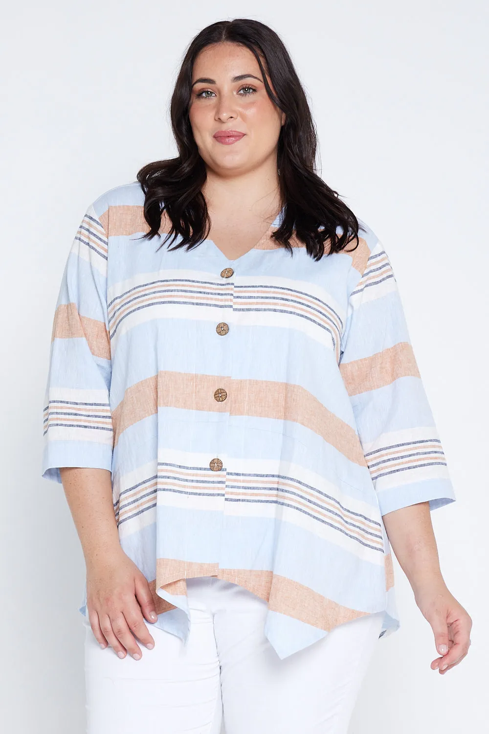 Scottie Linen Stripe Shirt - Blue Orange