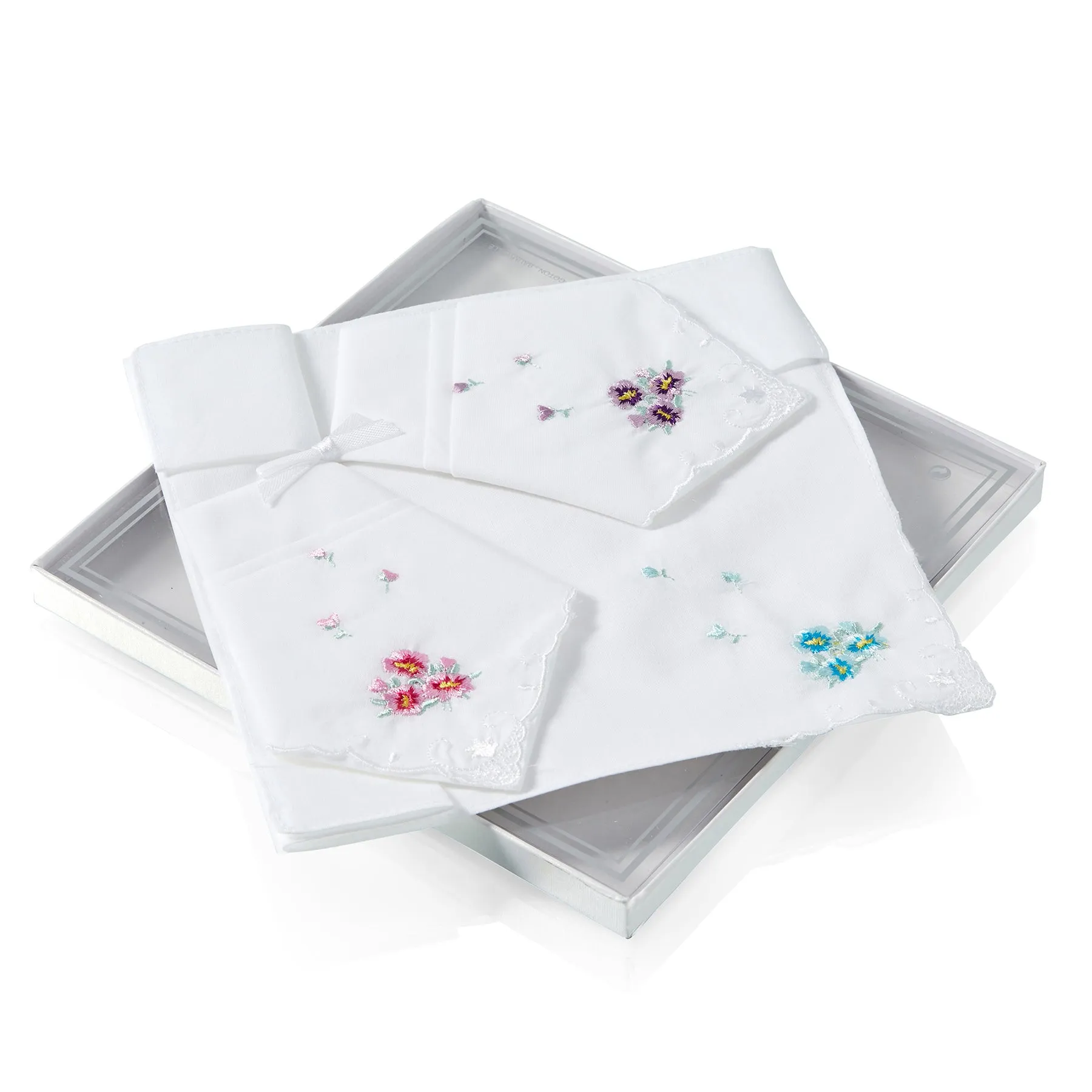 'Set of 3' Embroidered Floral Ladies Handkerchiefs Collection