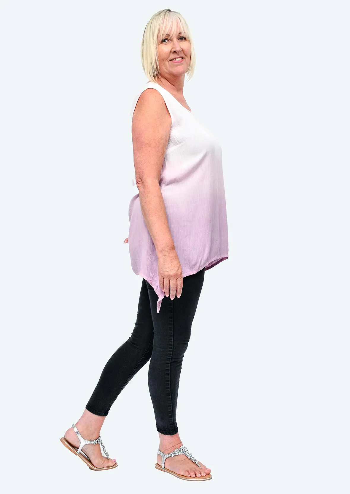 Sleeveless Ombre Top With Handkerchief Hem