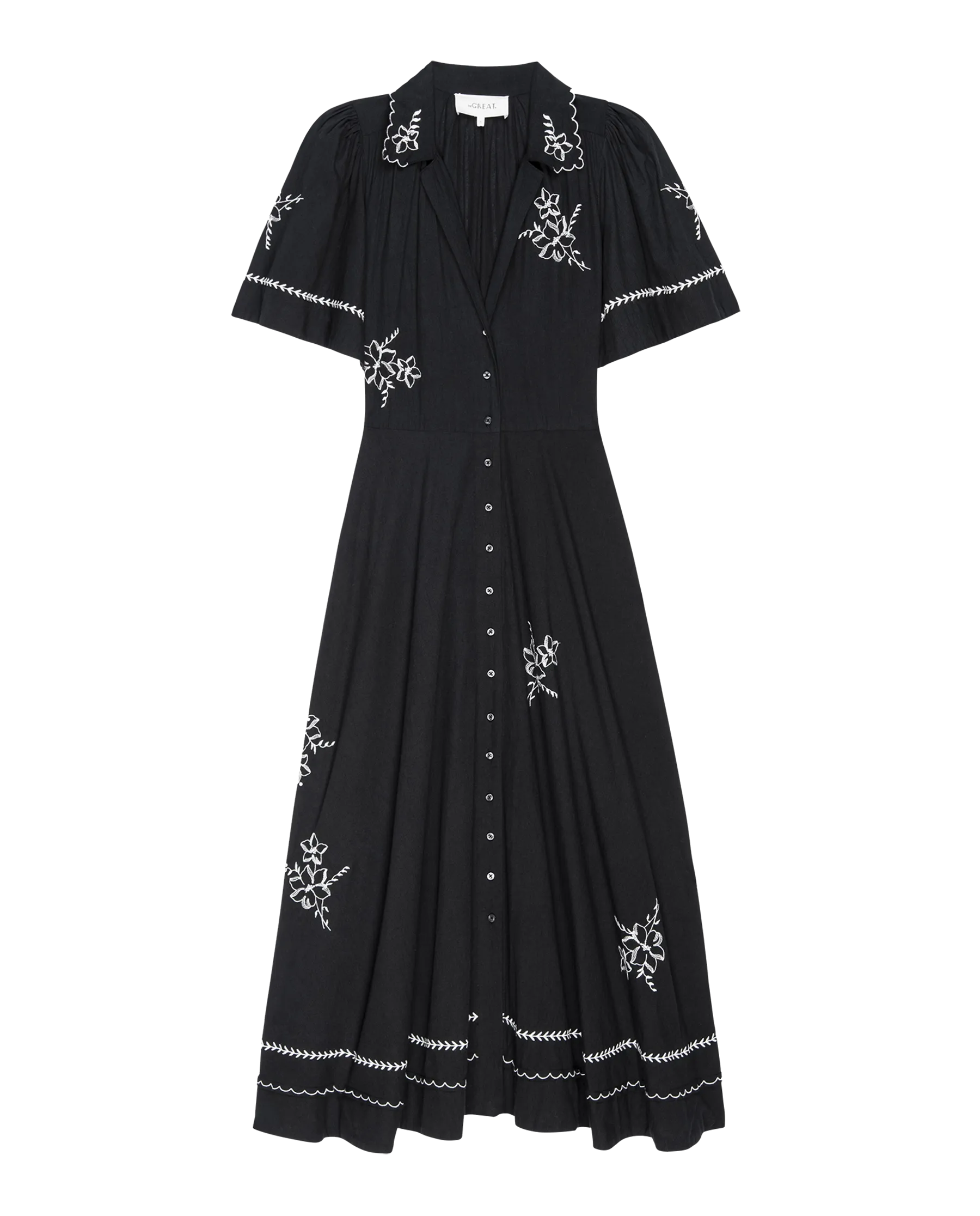 The Bridge Dress with Hanky Embroidered. -- Black