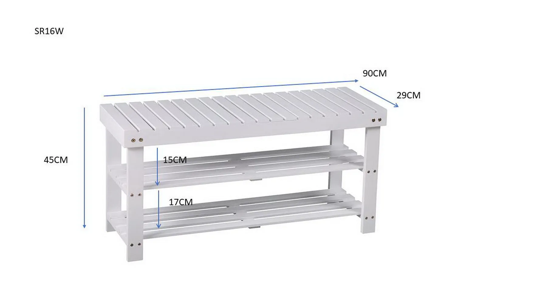 Timor 3-Tier Shoe Rack & Bench-White