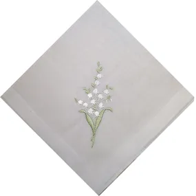 White Embroidered 'Lily of the Valley' Design Cotton Ladies Handkerchief