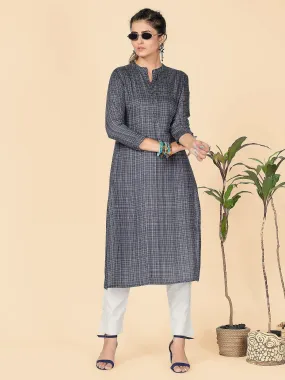 Women'S Printed Straight Rayon Grey Stitched Kurta